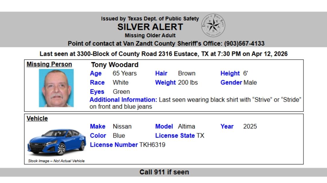 Missing Van Zandt County man at center of Silver Alert found safe