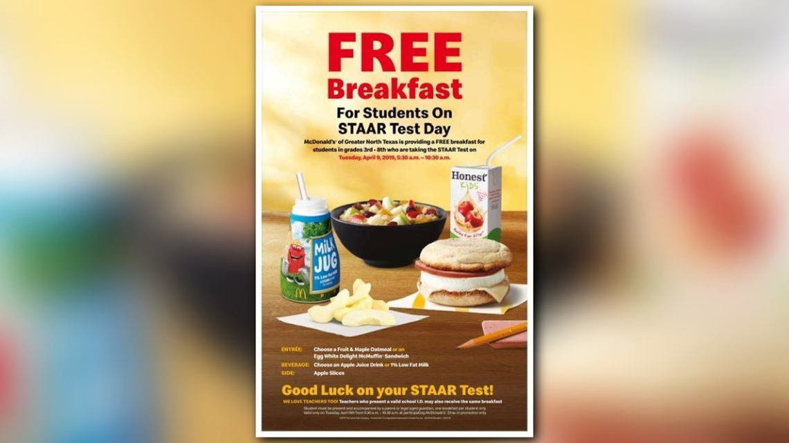 East Texas McDonald's locations providing free breakfast to 3rd8th
