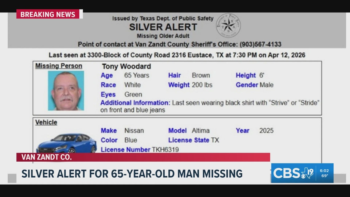 SILVER ALERT: 65-year-old man missing out of Van Zandt County | cbs19.tv