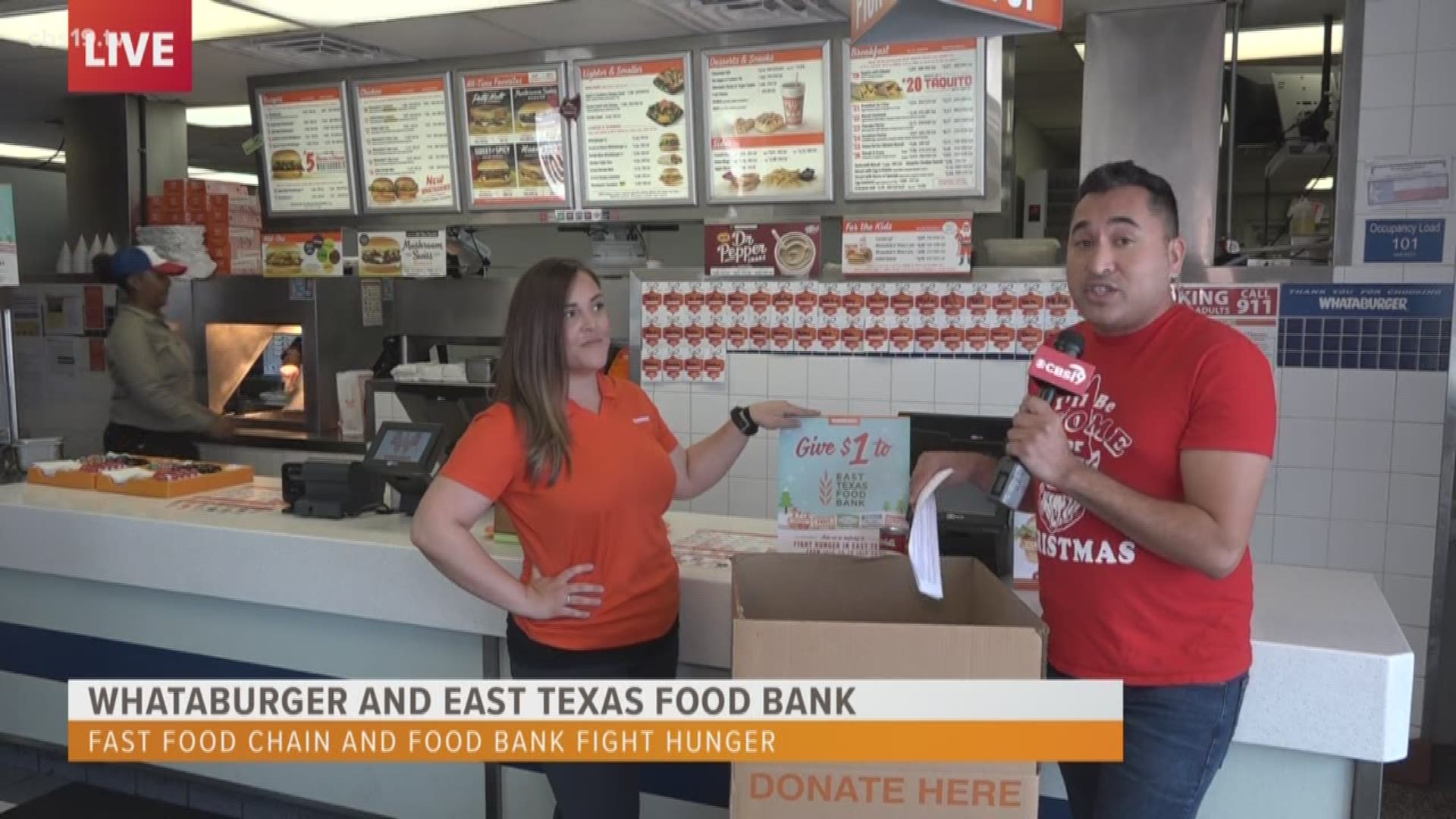 Whataburger and the East Texas Food Bank are teaming up for the 'Christmas in July' food drive. East Texans who donate two canned foods or non-perishable items from 3-7 p.m. Tuesday (at participating locations) will receive free Whataburger.