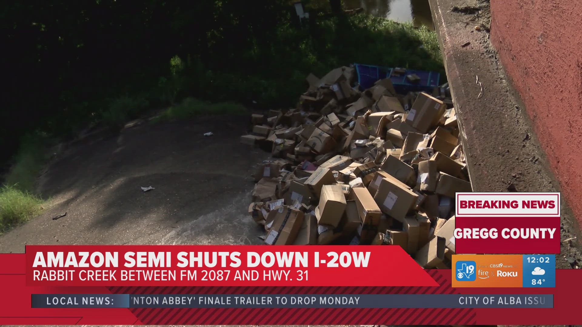 OFFICIALS: Amazon 18-wheeler goes off bridge, trailer breaks after