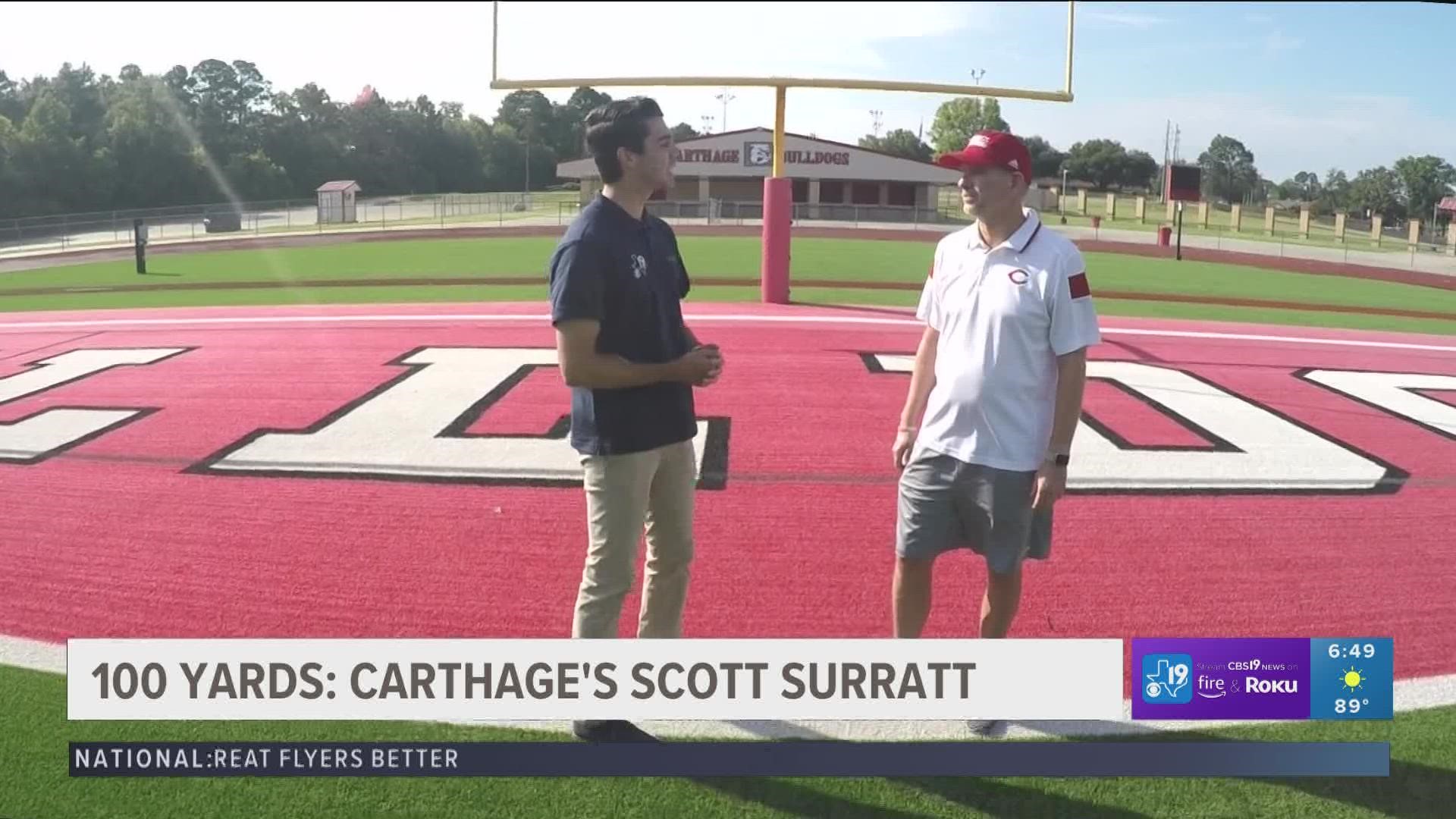 CBS19's Bryce Brauneisen walks 100 yards with Carthage's Scott Surratt to find the key to the Bulldogs' success.