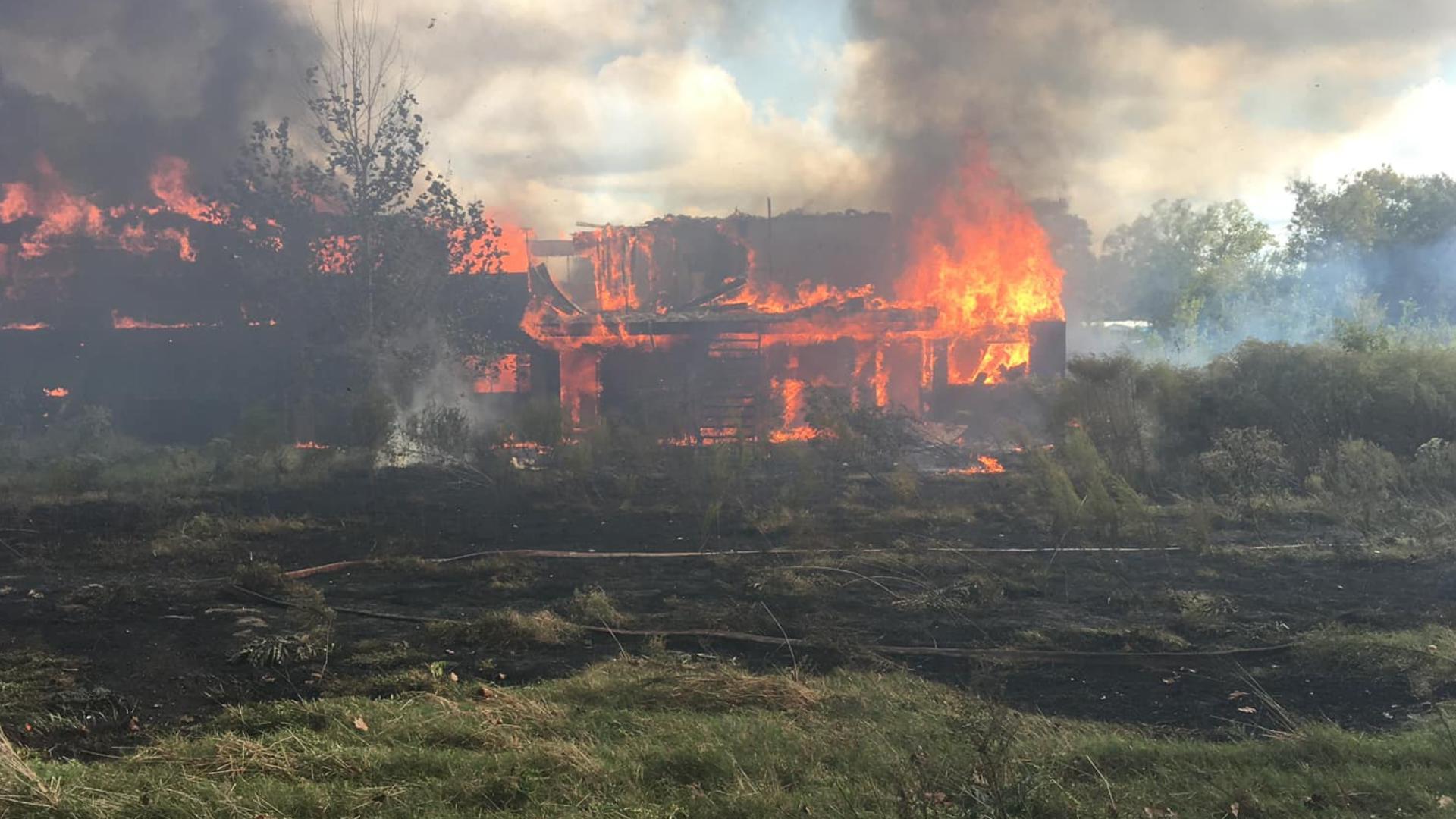 The fire broke out at an apartment complex in Groveton, Texas.