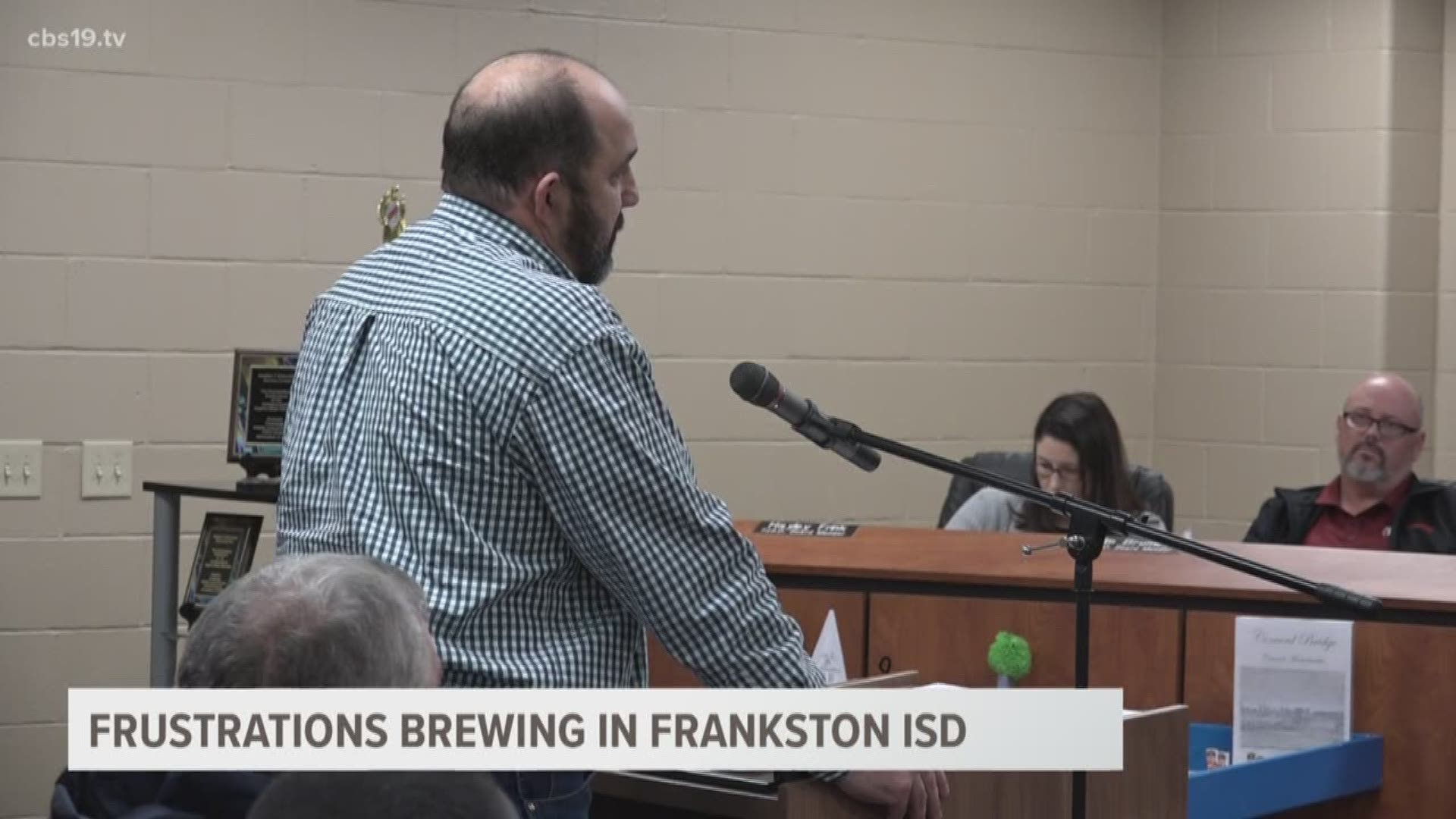 Community members speak out at Frankston ISD board meeting Monday night.