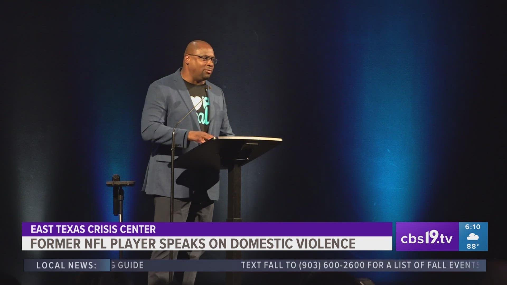 Troy Vincent challenged the crowd to not ignore the violence and to support the East Texas Crisis Center.