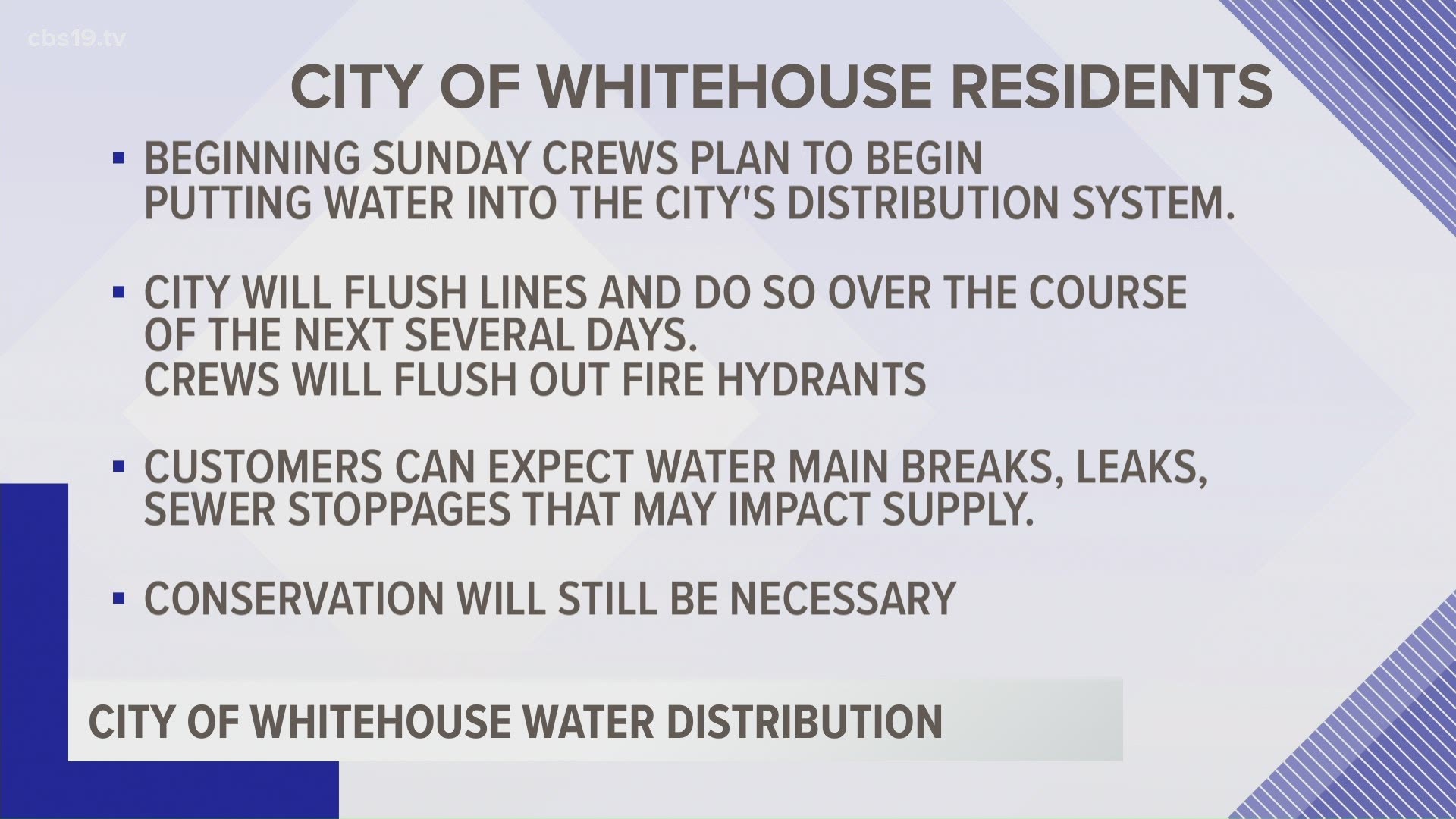 The city is hopeful boil water restrictions will be lifted next week.