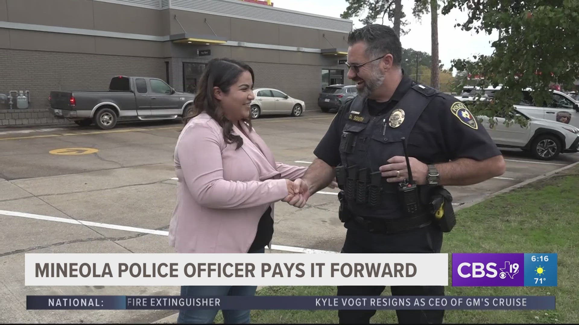 Miryam Rivas stopped at Mineola McDonald’s where she was surprised by a kind gesture by the driver in front of her -- Officer Donivan South.