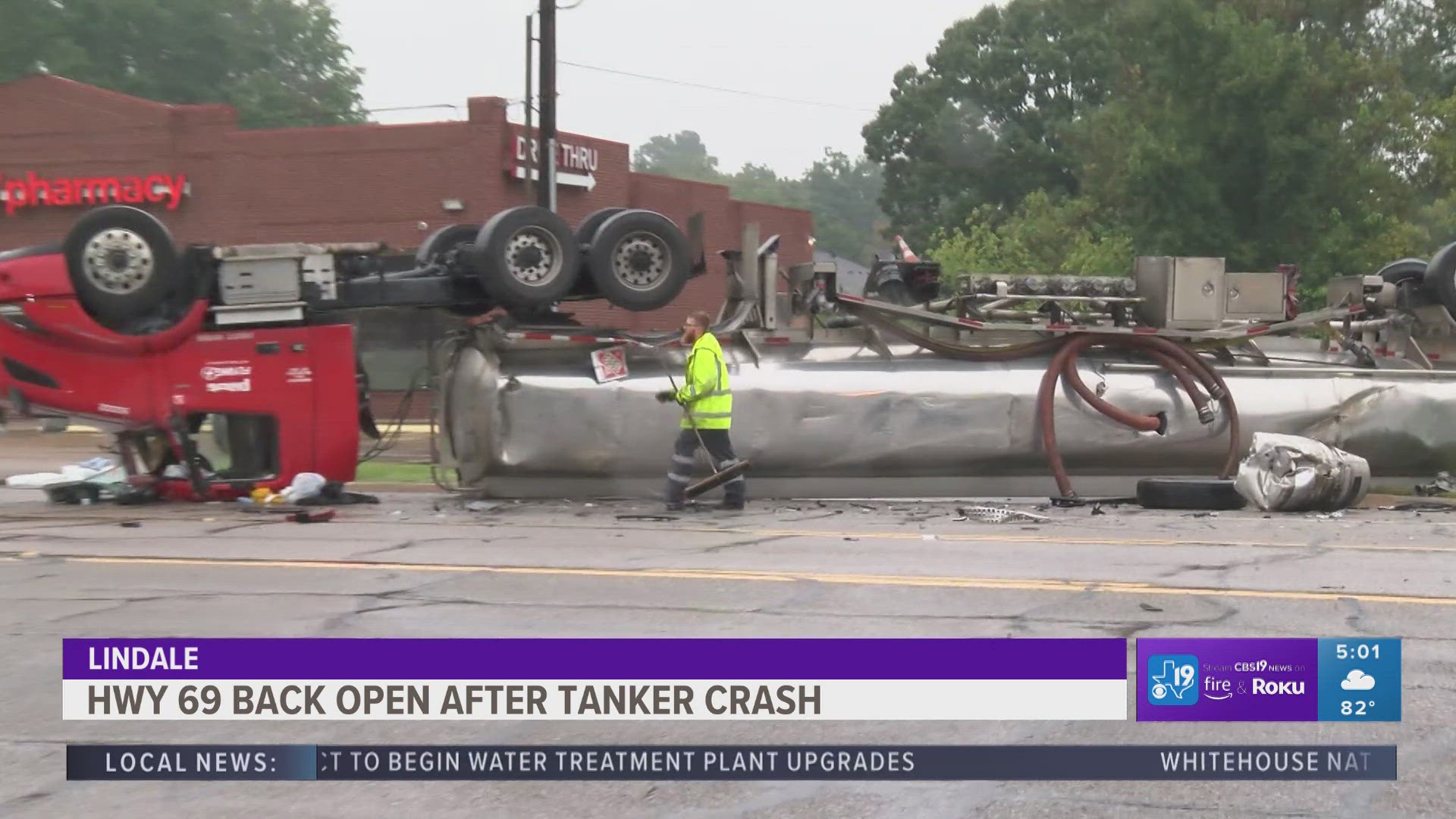 Police tell CBS19 the driver of a truck pulling a storage trailer crossed the roadway and clipped another vehicle.