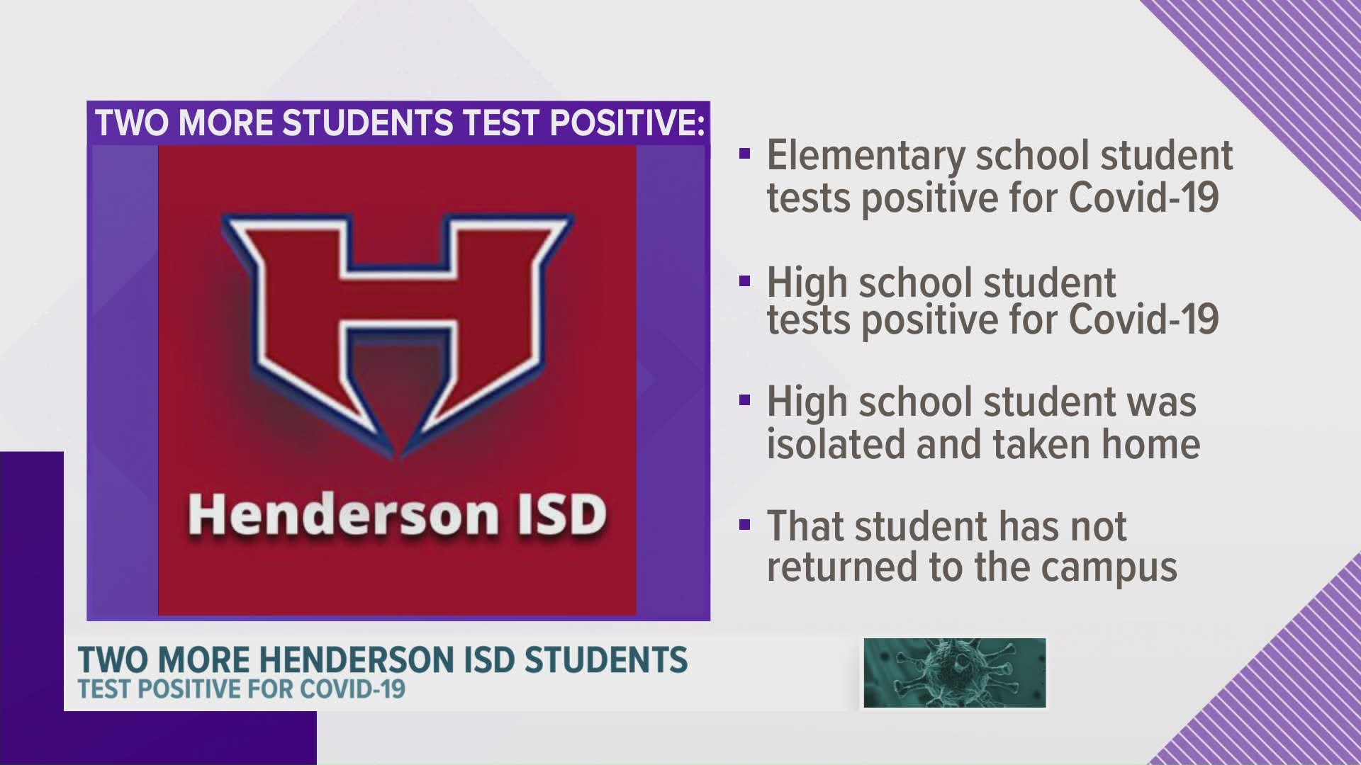 The district said Monday morning in a written statement that a student at the high school and an elementary student tested positive for the novel coronavirus.