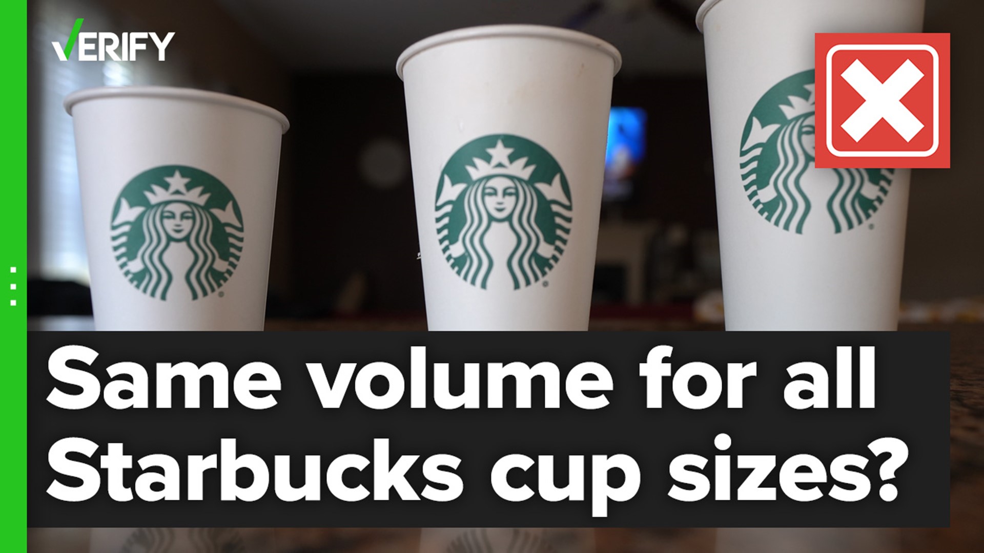 Social media videos claiming Starbucks hot cup sizes all hold the same amount of liquid are false.