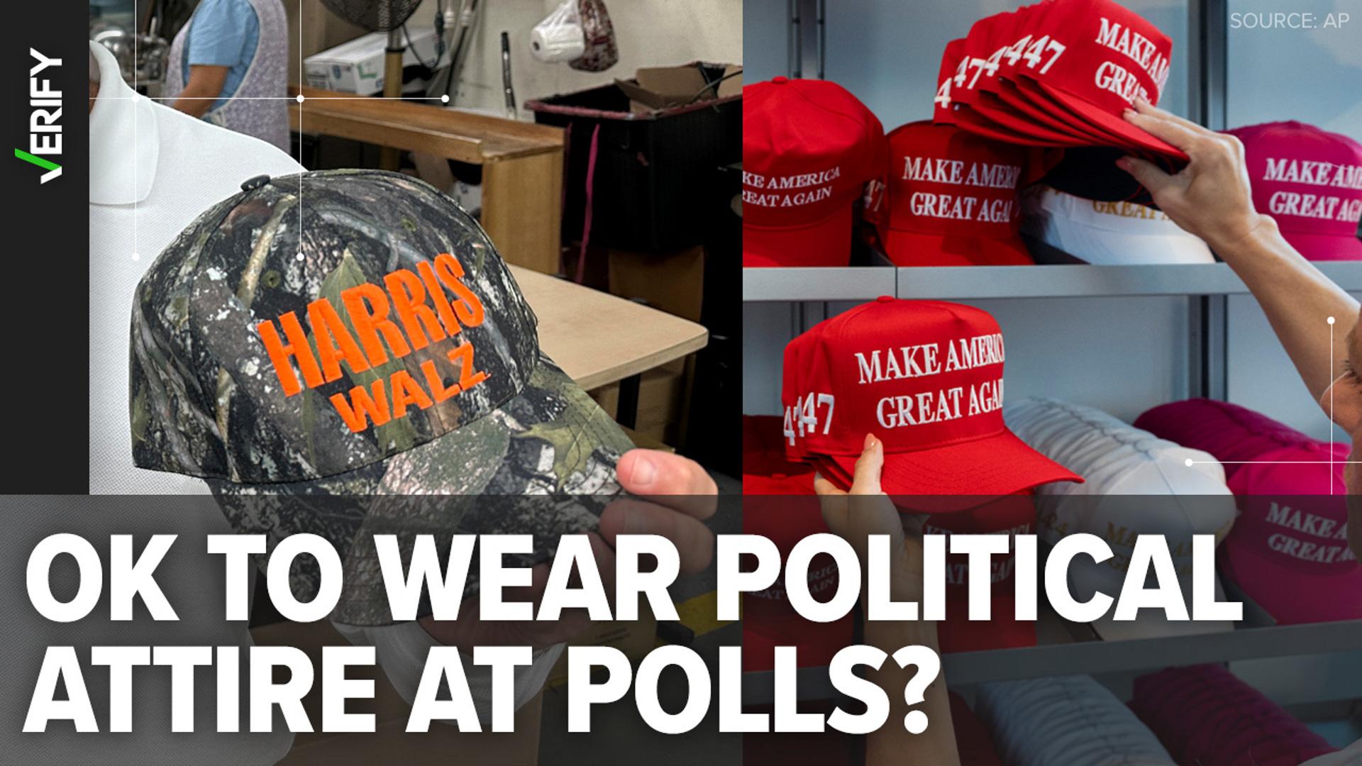 Wearing campaign or political merch while voting at the polls is considered electioneering in many states. We fact-check state laws.