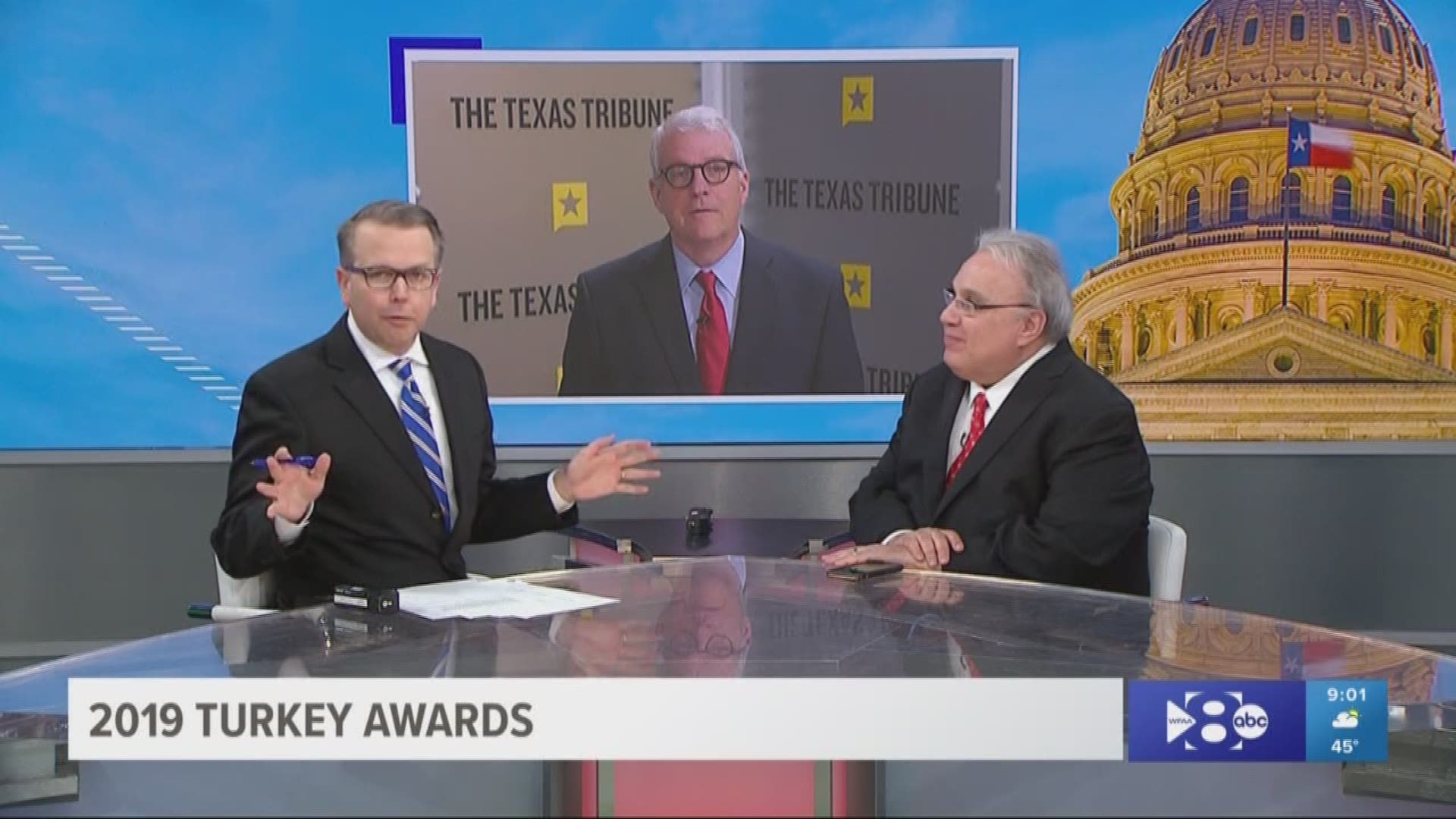 Presenting the awards were host Jason Whitely, Bud Kennedy from the Fort Worth Star-Telegram, and Ross Ramsey from the Texas Tribune.