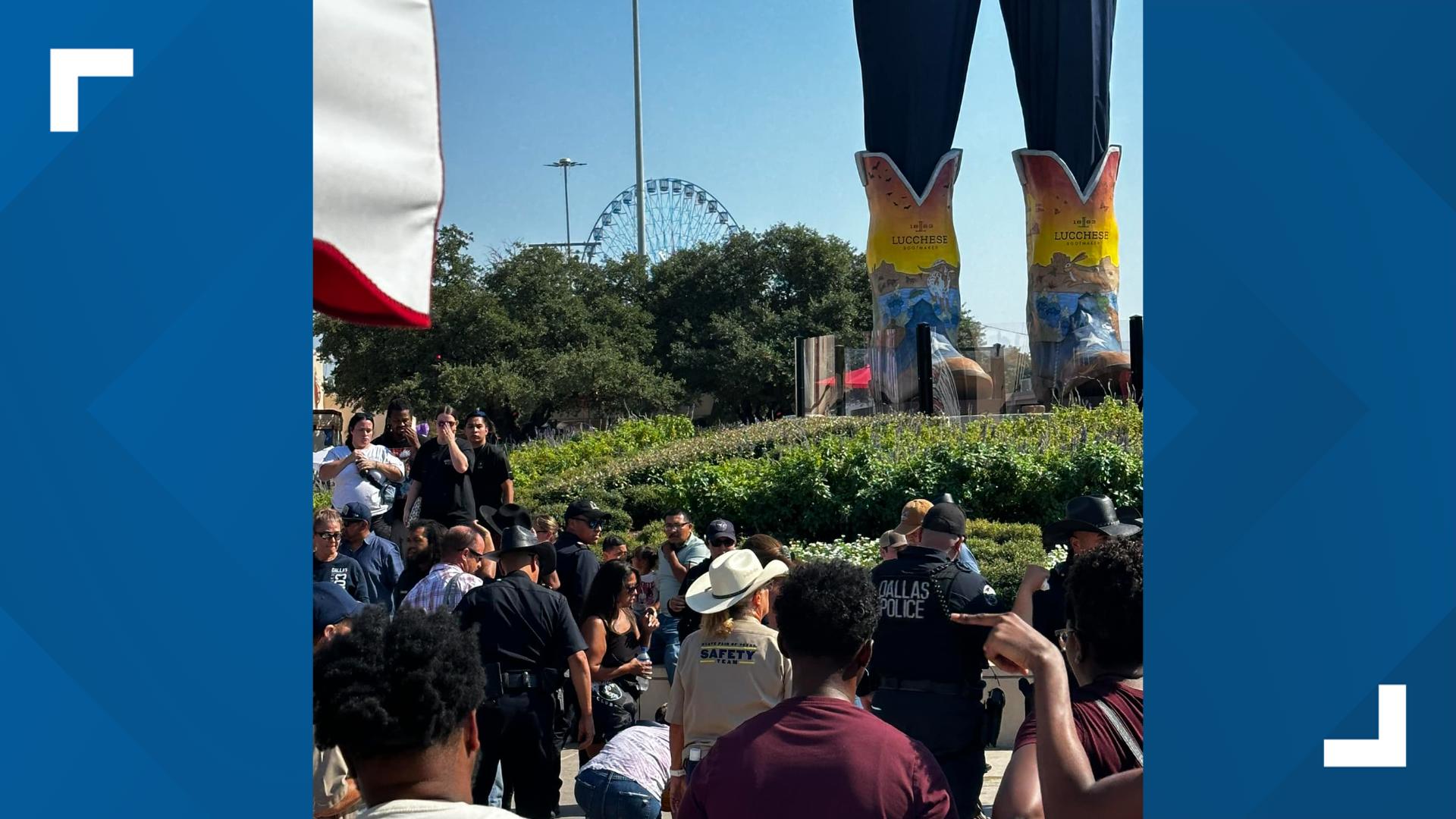 Police say a person was sent to the hospital after being injured by a police horse at the State Fair of Texas.