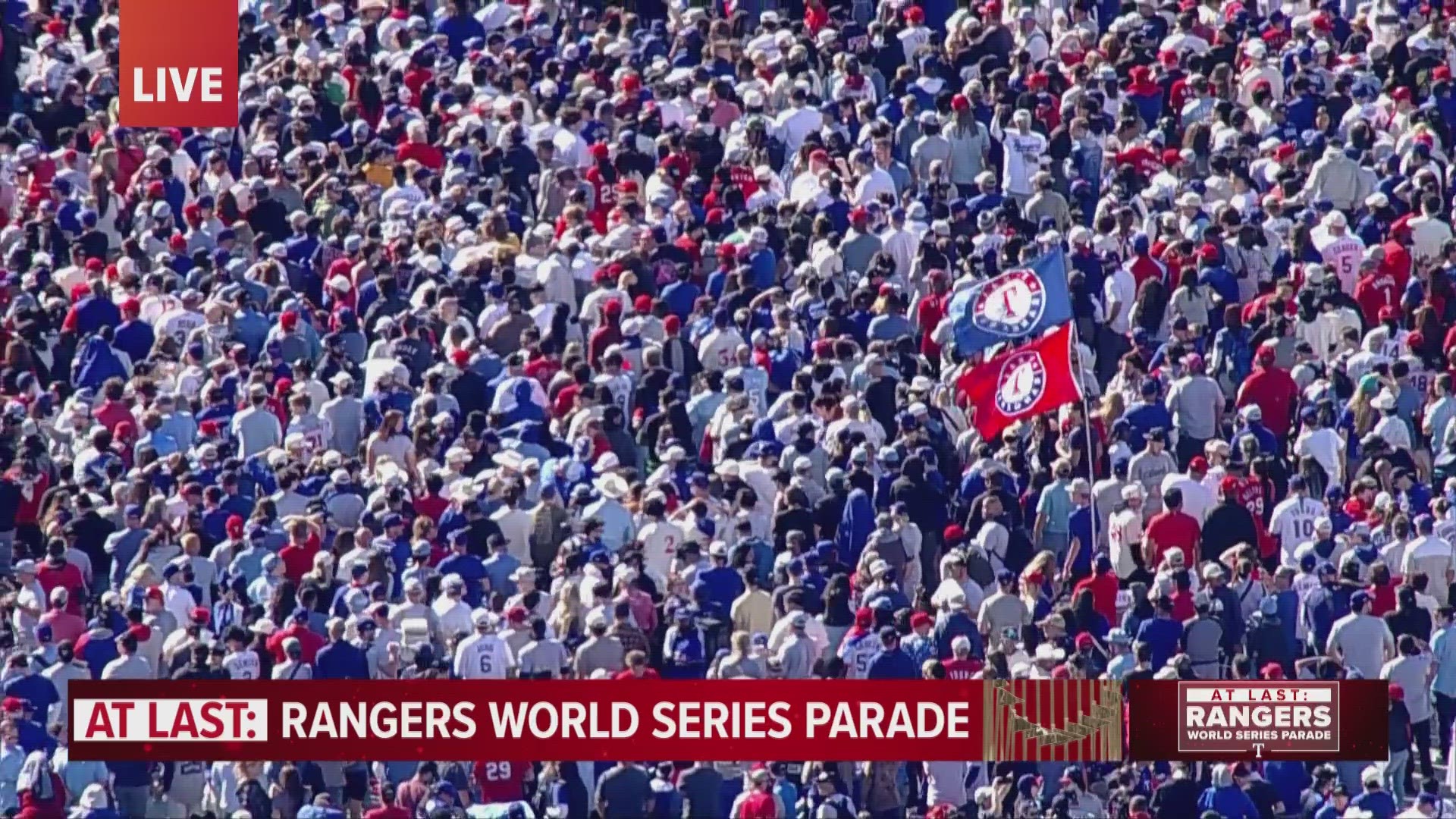 Watch the entire WFAA broadcast of the Texas Rangers 2023 World Series championship parade in Arlington, Texas.