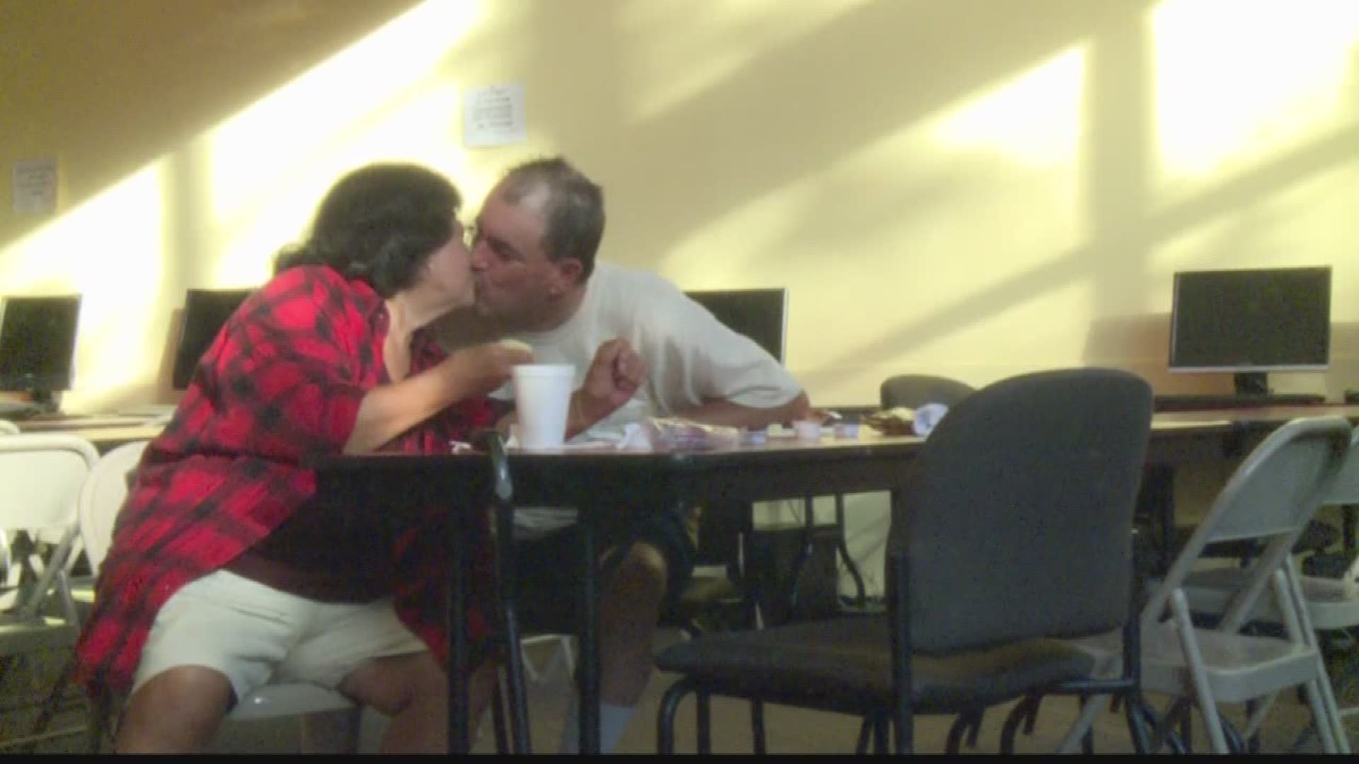 A couple celebrated their one year anniversary in an Irma shelter.