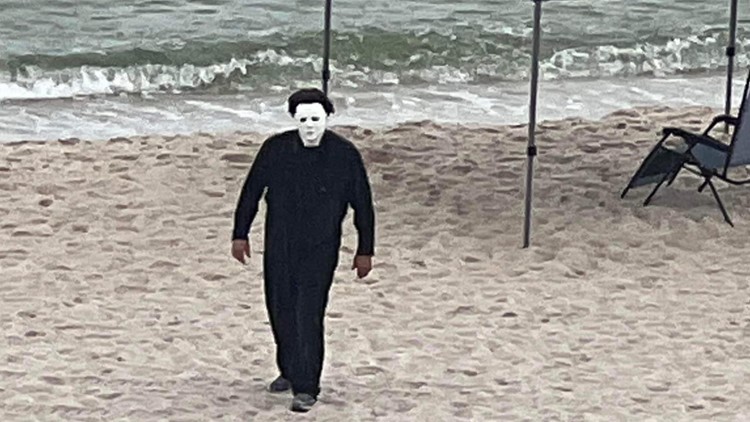 Horror movie icon 'Michael Myers' seen at Panama City beach during Labor Day weekend