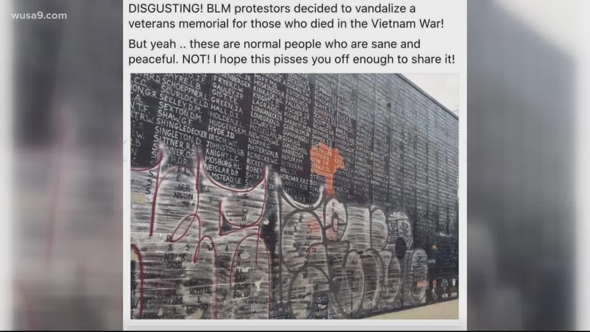 No it has not been vandalized. The original image is of graffiti on the Venice Beach California Vietnam Veterans Memorial back in 2016