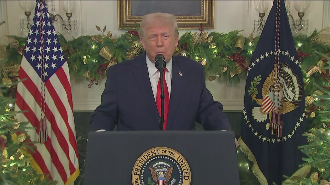 President Trump at White House address: "Wages are going up," touts tariffs